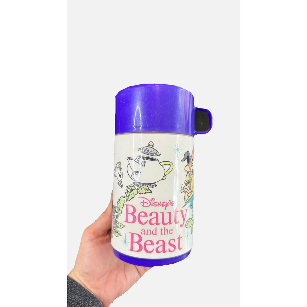 Beauty and the Beast- 1990- travel thermos - kids cup- 3 piece set- purple